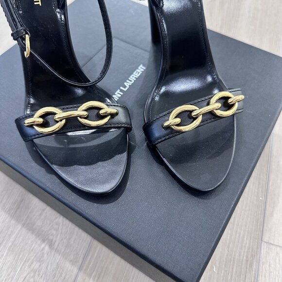 Saint Laurent 95 mm le Maillon gold chain sandals heels black - Picture 2 of 5
